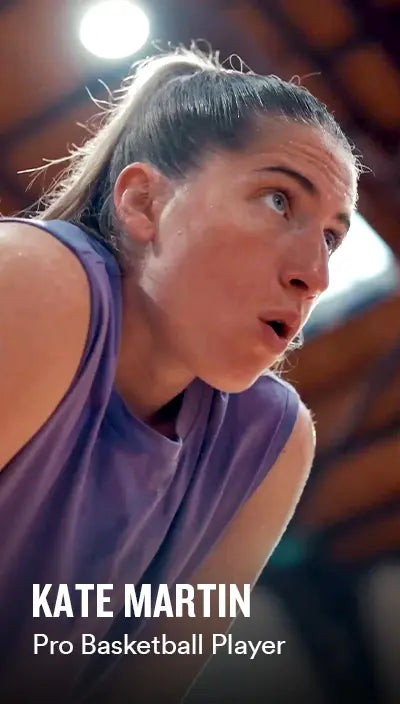 Kate Martin in a purple sports jersey with text overlay
